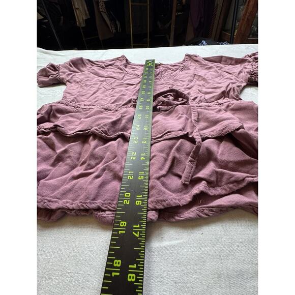 Sim And Sam Mauve‎ Short Sleeve Blouse w/Tied Waist & Ruffled Bottom XS - Picture 7 of 9